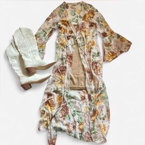 Vintage Caren Sport Floral Sheer Kimono Robe